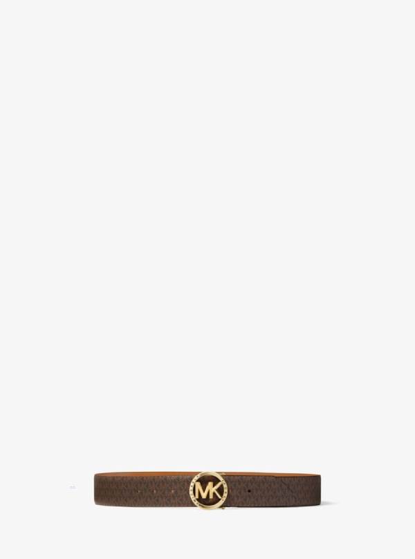 Damske Opasky Michael Kors Reversible Logo and Leather Čokoláda Žlté - Doplnky Michael Kors Slevy | HQWUP-6790